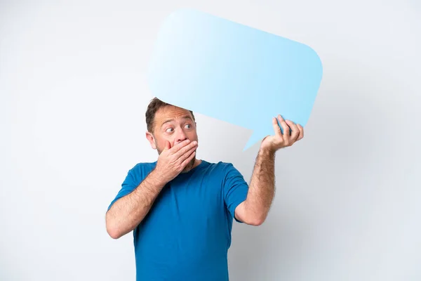 Middle Age Caucasian Man Isolated White Background Holding Empty Speech — Stock fotografie