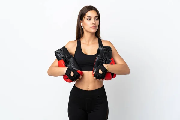 Young Sport Woman Isolated White Background Boxing Gloves — Stock Photo, Image
