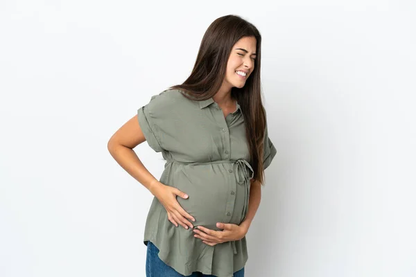 Mujer Brasileña Joven Aislada Sobre Fondo Blanco Embarazada —  Fotos de Stock