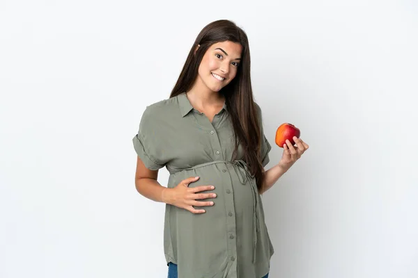 Jong Braziliaans Vrouw Geïsoleerd Witte Achtergrond Zwanger Het Houden Van — Stockfoto