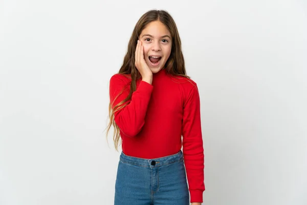 Menina Sobre Fundo Branco Isolado Com Surpresa Expressão Facial Chocada — Fotografia de Stock