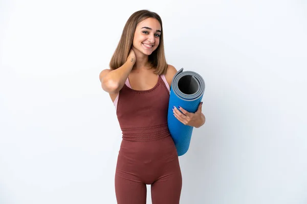 Young Sport Caucasian Woman Going Yoga Classes Isolated White Background —  Fotos de Stock