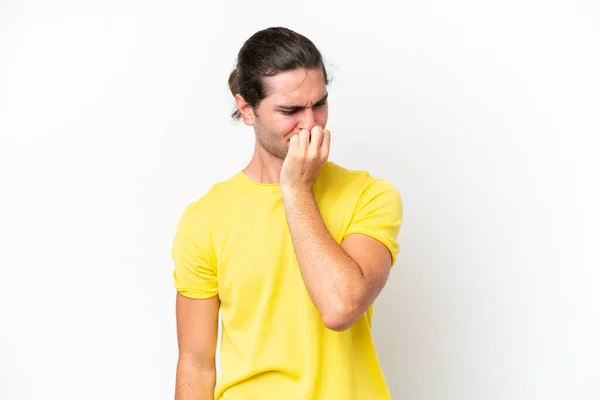 Caucasian Handsome Man Isolated White Background Having Doubts — Stockfoto