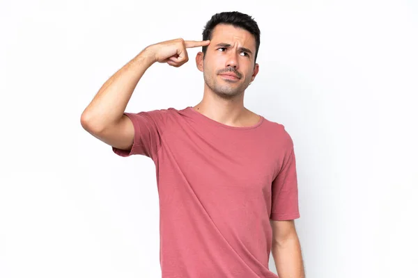 Jovem Homem Bonito Sobre Isolado Fundo Branco Fazendo Gesto Loucura — Fotografia de Stock