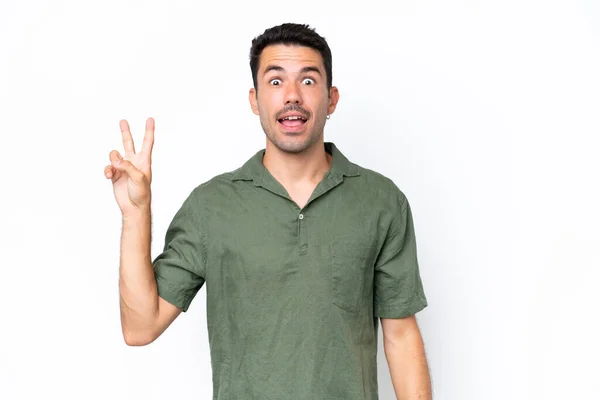 Young Handsome Man Isolated White Background Smiling Showing Victory Sign — Stock Photo, Image