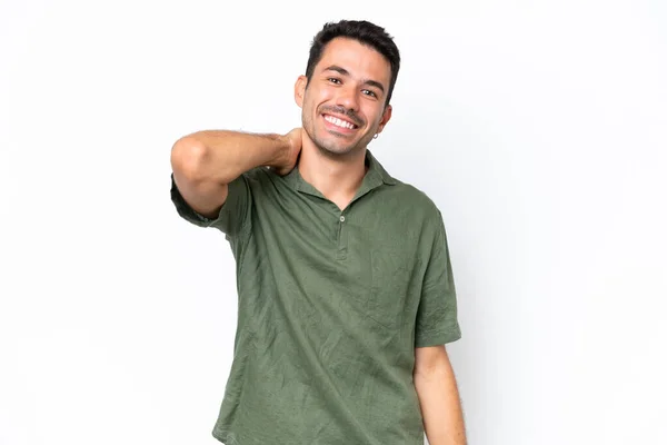 Jonge Knappe Man Geïsoleerde Witte Achtergrond Lachen — Stockfoto