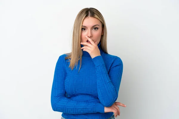 Young Caucasian Woman Isolated White Background Surprised Shocked While Looking — Stock Photo, Image