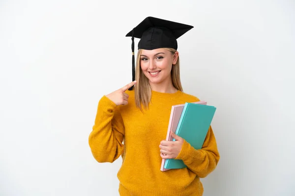 Young Student Caucasian Woman Isolated White Background Giving Thumbs Gesture — Stock Photo, Image