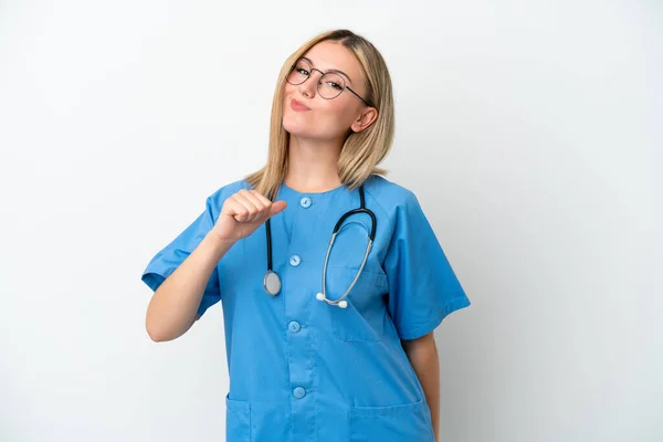 Young Surgeon Doctor Woman Isolated White Background Proud Self Satisfied — Stock Photo, Image