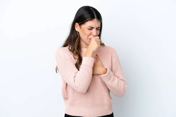 Giovane Donna Italiana Isolata Sfondo Bianco Tossendo Molto — Foto Stock