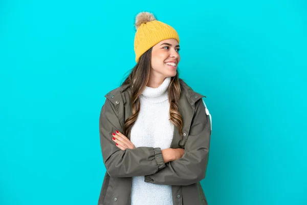 Jeune Femme Italienne Portant Une Veste Hiver Chapeau Isolé Sur — Photo