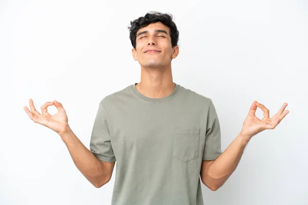 Young Argentinian Man Isolated White Background Zen Pose — Stock fotografie