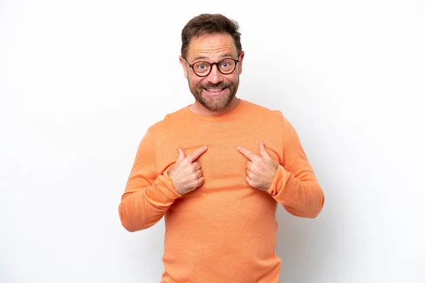 Hombre Caucásico Mediana Edad Aislado Sobre Fondo Blanco Con Expresión — Foto de Stock