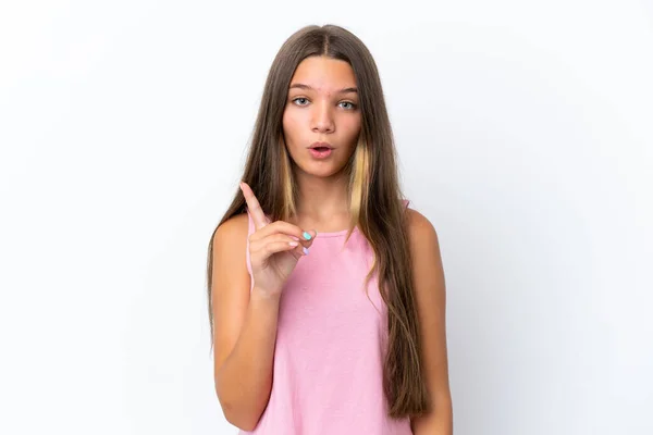 Little Caucasian Girl Isolated White Background Intending Realizes Solution While — Stock Photo, Image