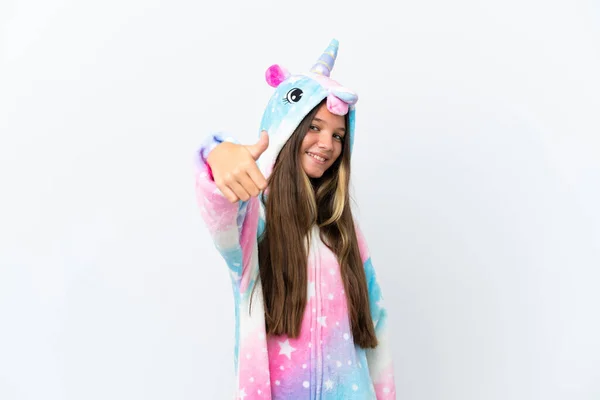 Pequeña Chica Caucásica Con Pijama Unicornio Aislado Sobre Fondo Blanco —  Fotos de Stock
