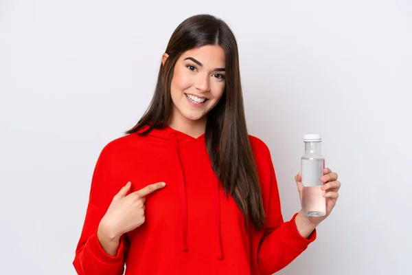 Young Brazilian Woman Bottle Water Isolated White Background Surprise Facial — Stock Photo, Image