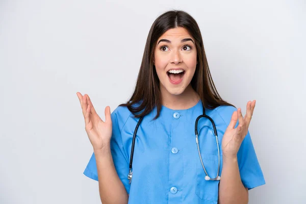Young Brazilian Nurse Woman Isolated White Background Surprise Facial Expression — Stockfoto