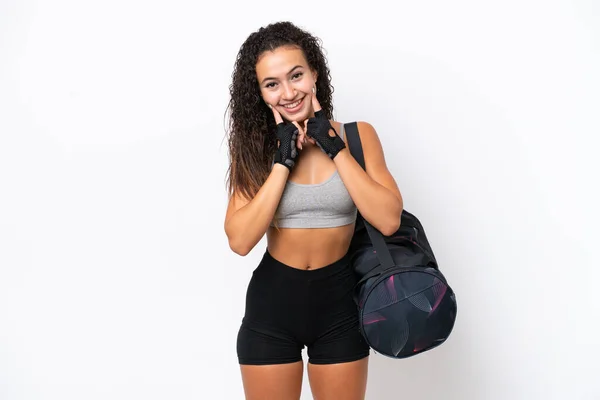 Ung Sport Arabiska Kvinna Med Sport Väska Isolerad Vit Bakgrund — Stockfoto