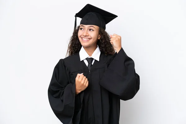 Mladá Univerzita Absolvent Arab Žena Izolované Bílém Pozadí Slaví Vítězství — Stock fotografie