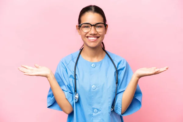 Young Nurse Colombian Woman Isolated Pink Background Shocked Facial Expression — Stock Photo, Image