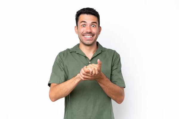 Junger Gutaussehender Mann Über Isoliertem Weißen Hintergrund Lacht — Stockfoto