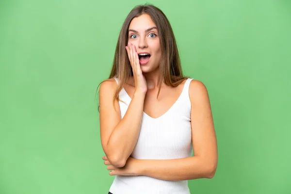 Joven Mujer Bonita Sobre Fondo Aislado Con Sorpresa Expresión Facial — Foto de Stock