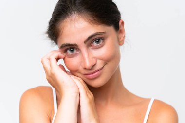 Young Pretty caucasian woman isolated on white background . Portrait