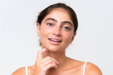 Young Pretty caucasian woman isolated on white background . Portrait