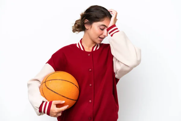 Young Basketball Player Woman Isolated White Background Has Realized Something — Stock Photo, Image