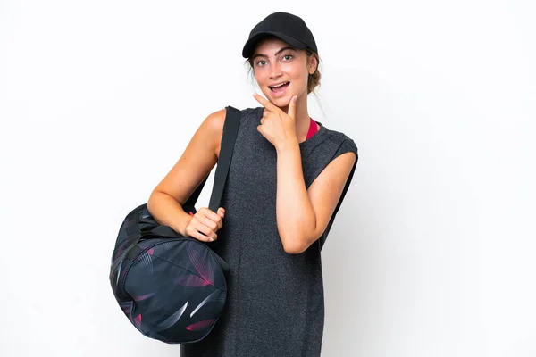 Young Sport Woman Sport Bag Isolated White Background Smiling —  Fotos de Stock