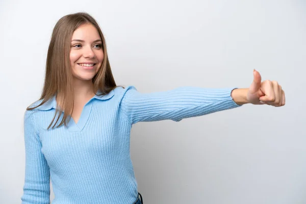 Νεαρή Λιθουανή Γυναίκα Απομονωμένη Λευκό Φόντο Κάνοντας Μια Χειρονομία — Φωτογραφία Αρχείου