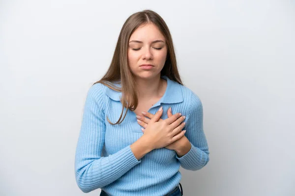 Young Lithuanian Woman Isolated White Background Having Pain Heart — Stock Photo, Image