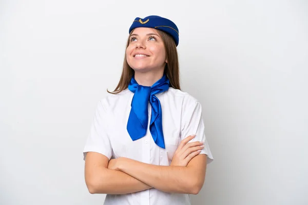 Avión Mujer Lituana Azafata Aislada Sobre Fondo Blanco Mirando Hacia —  Fotos de Stock