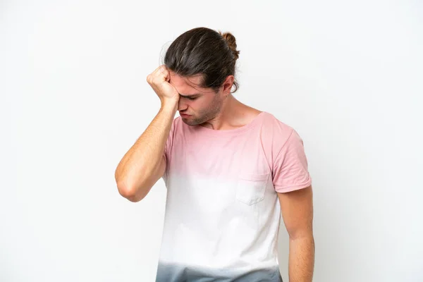 Caucasian Handsome Man Isolated White Background Headache — Stock fotografie