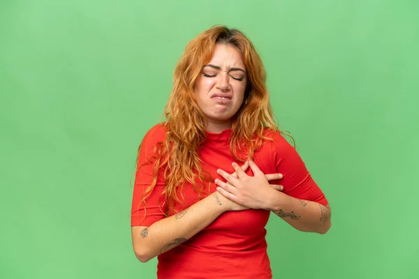 Giovane Donna Caucasica Isolata Sfondo Chiave Croma Schermo Verde Con — Foto Stock