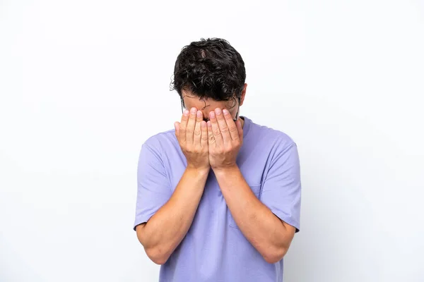 Young Man Moustache Isolated White Background Tired Sick Expression — Stock Photo, Image