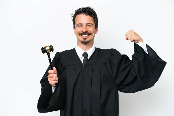 Young Judge Caucasian Man Isolated White Background Doing Strong Gesture — Stock Photo, Image