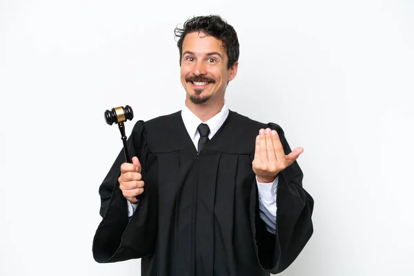 Young Judge Caucasian Man Isolated White Background Inviting Come Hand — Stock Photo, Image