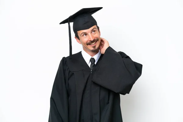 Genç Üniversite Mezunu Beyaz Arka Planda Izole Edilmiş Bir Adam — Stok fotoğraf