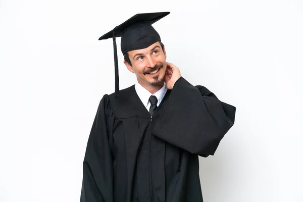 Jonge Afgestudeerde Man Geïsoleerd Witte Achtergrond Denken Een Idee — Stockfoto