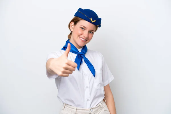 Hôtesse Air Avion Femme Isolée Sur Fond Blanc Avec Les — Photo