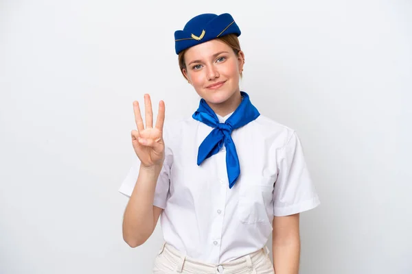 Azafata Avión Mujer Aislada Sobre Fondo Blanco Feliz Contando Tres —  Fotos de Stock