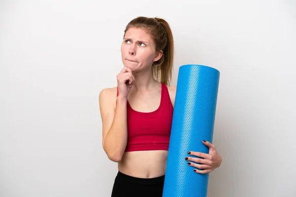 Young Sport English Woman Going Yoga Classes While Holding Mat —  Fotos de Stock