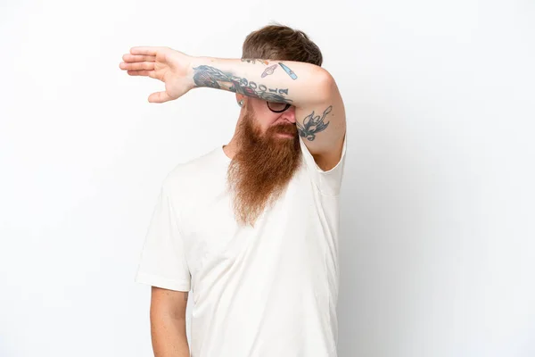 Rotschopf Mit Langem Bart Isoliert Auf Weißem Hintergrund Der Die — Stockfoto
