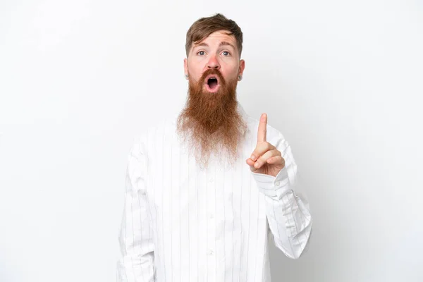 Hombre Pelirrojo Con Barba Larga Aislado Sobre Fondo Blanco Con —  Fotos de Stock