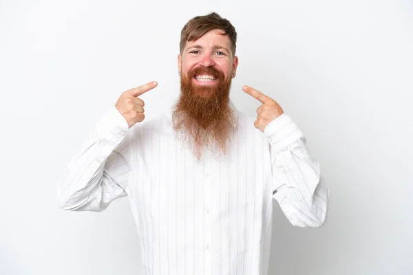 Redhead Man Long Beard Isolated White Background Giving Thumbs Gesture — Stock Photo, Image