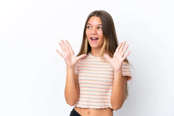 Little Caucasian Girl Isolated White Background Surprise Facial Expression — Stock Photo, Image