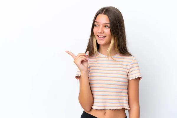 Little Caucasian Girl Isolated White Background Intending Realizes Solution While — Stock Photo, Image