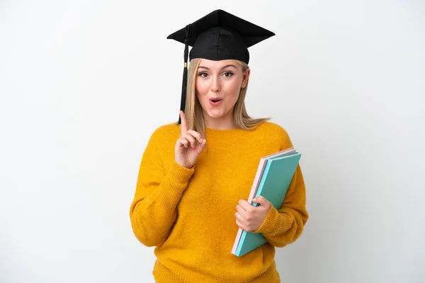Young Student Caucasian Woman Isolated White Background Intending Realizes Solution — Stock Photo, Image