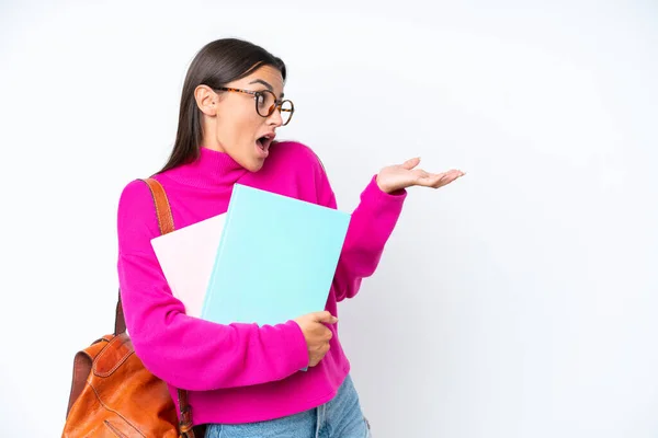 Young Student Woman Isolated White Background Surprise Expression While Looking — Stock Photo, Image